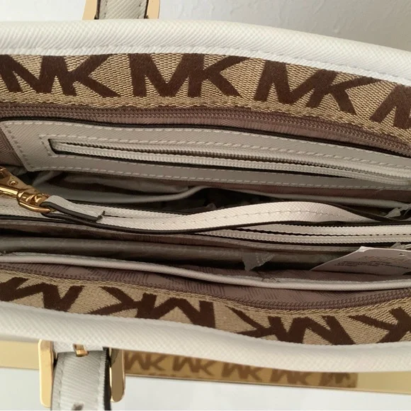Michael Kors Brown Signature bag Monogram Tote Gold Hardware and White Trim NEW - Picture 9 of 13